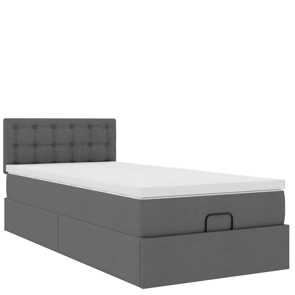 Ottoman bed met matras en LED's 90x200 cm stof donkergrijs