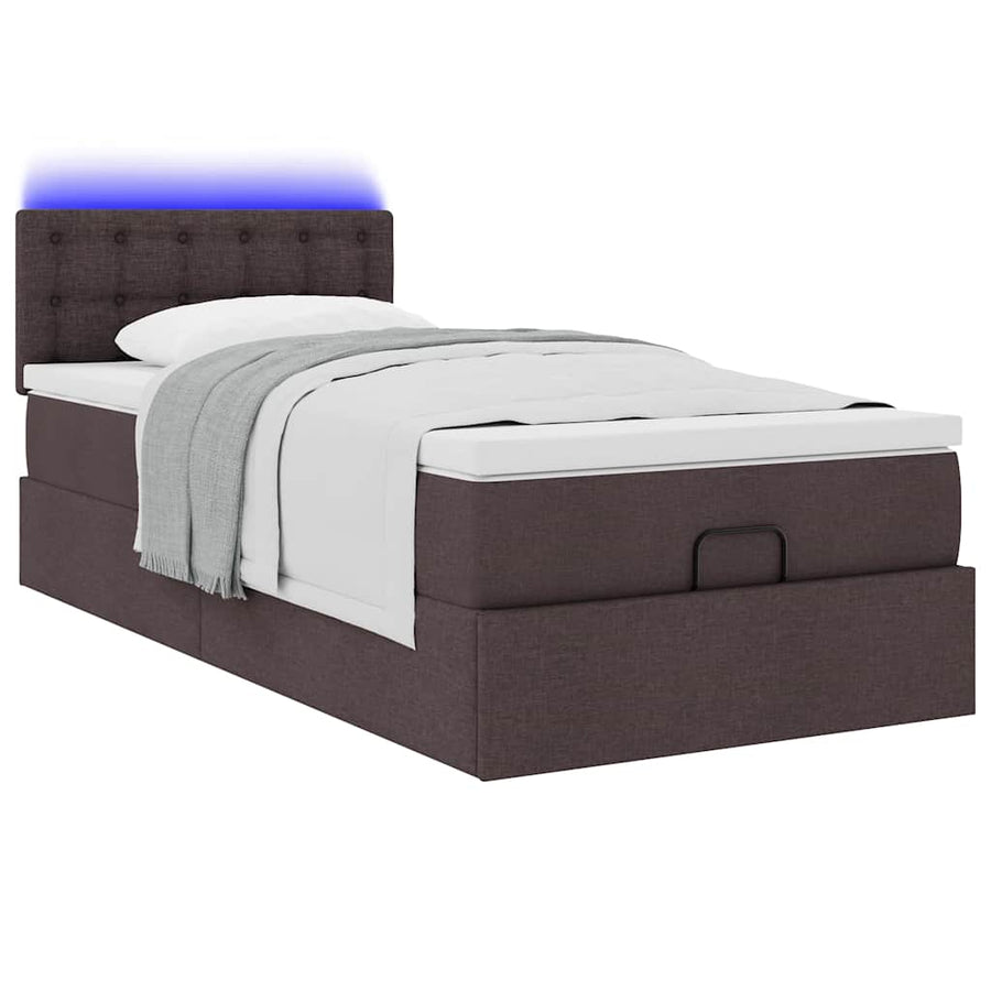 Ottoman bed met matras en LED's 90x200 cm stof donkerbruin