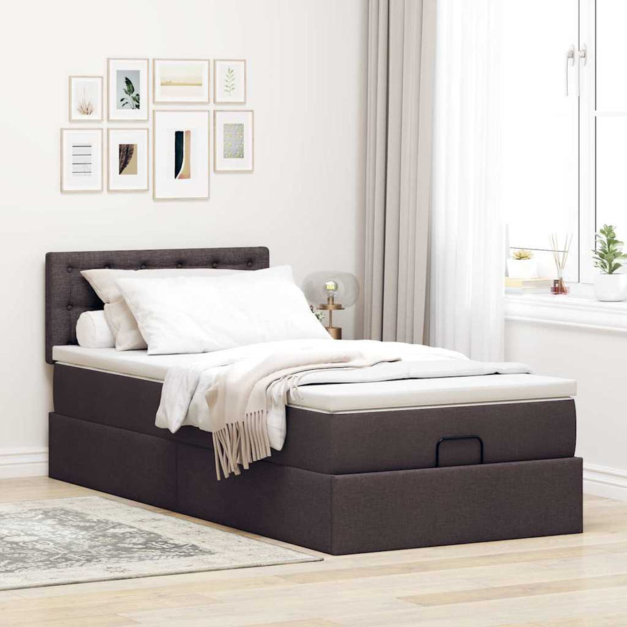 Ottoman bed met matras en LED's 90x200 cm stof donkerbruin