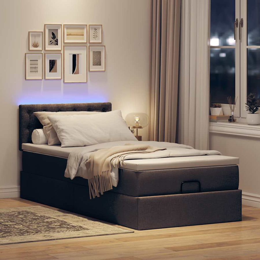 Ottoman bed met matras en LED's 90x200 cm stof donkerbruin