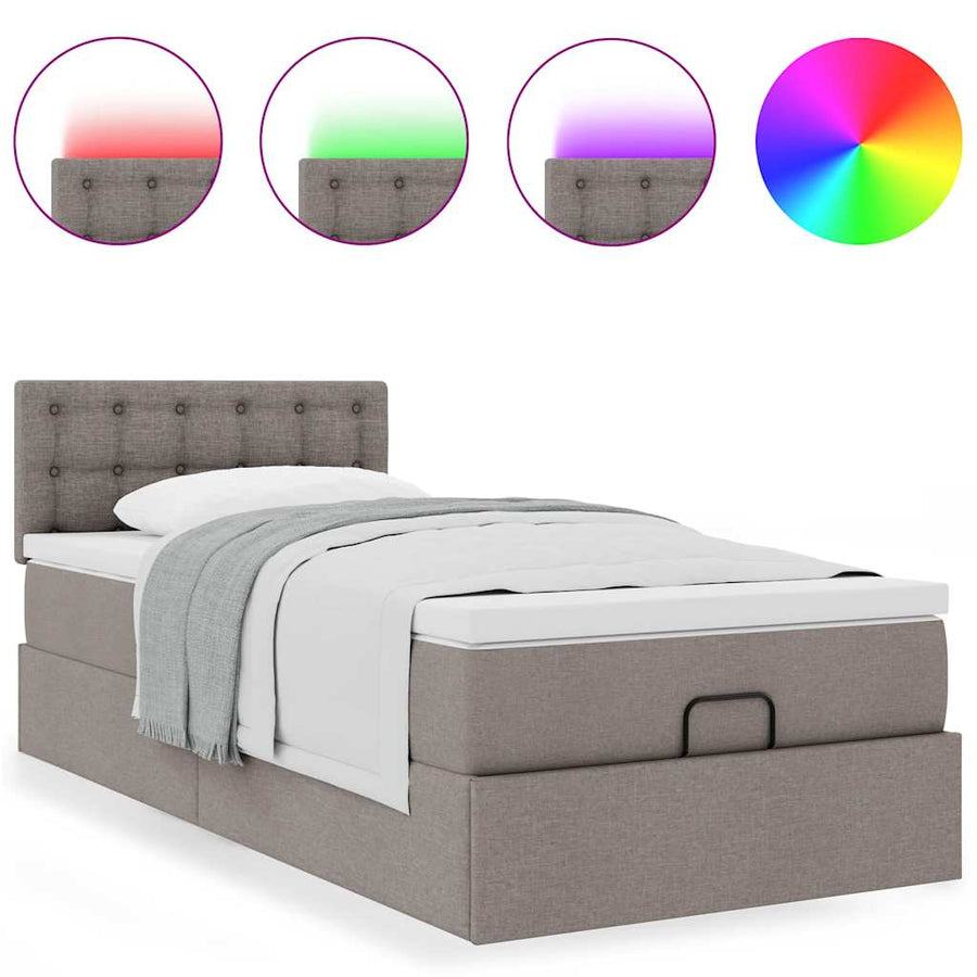 Ottoman bed met matras en LED's 90x200 cm stof taupe