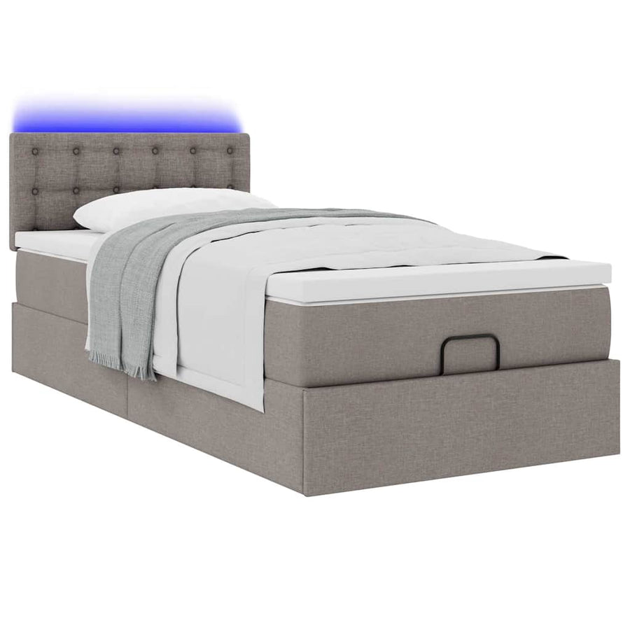 Ottoman bed met matras en LED's 90x200 cm stof taupe