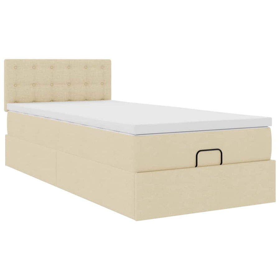 Ottoman bed met matras en LED's 90x200 cm stof crèmekleurig