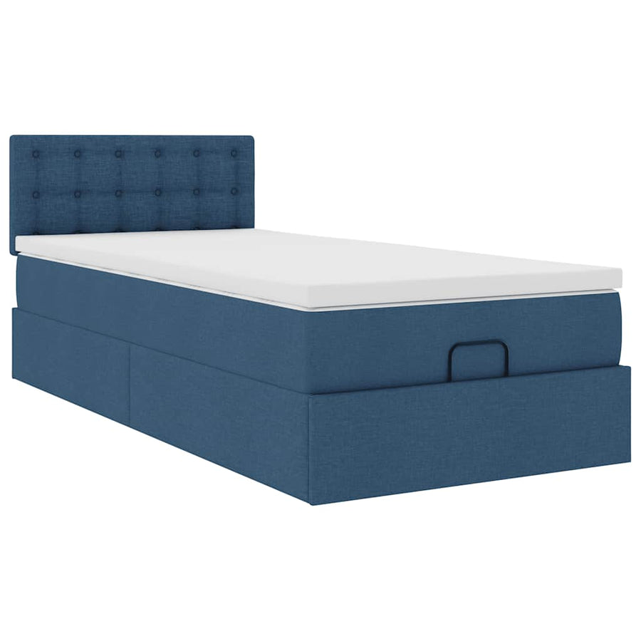 Ottoman bed met matras en LED's 90x200 cm stof blauw