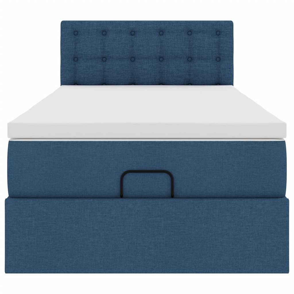 Ottoman bed met matras en LED's 90x200 cm stof blauw