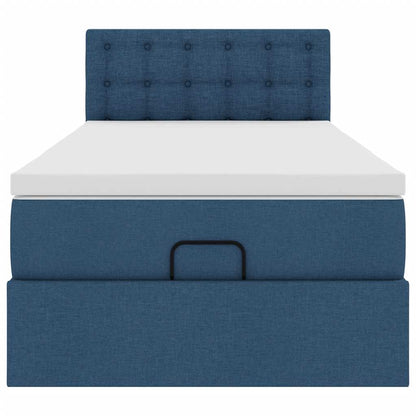 Ottoman bed met matras en LED's 90x200 cm stof blauw