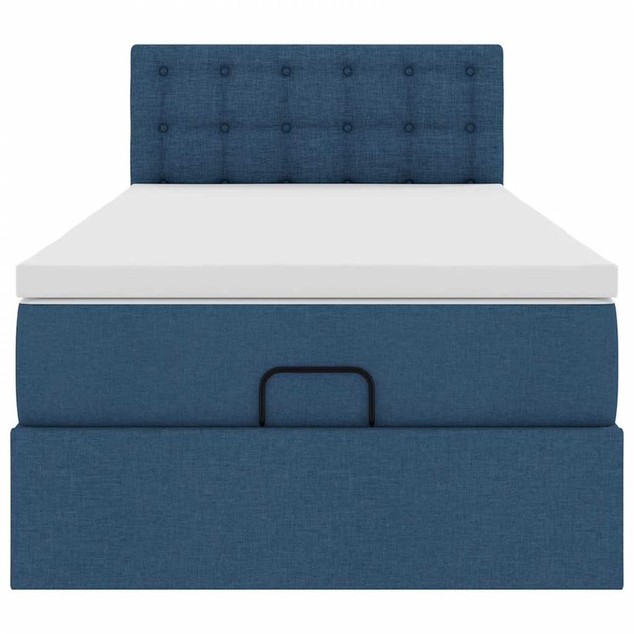 Ottoman bed met matras en LED's 90x200 cm stof blauw