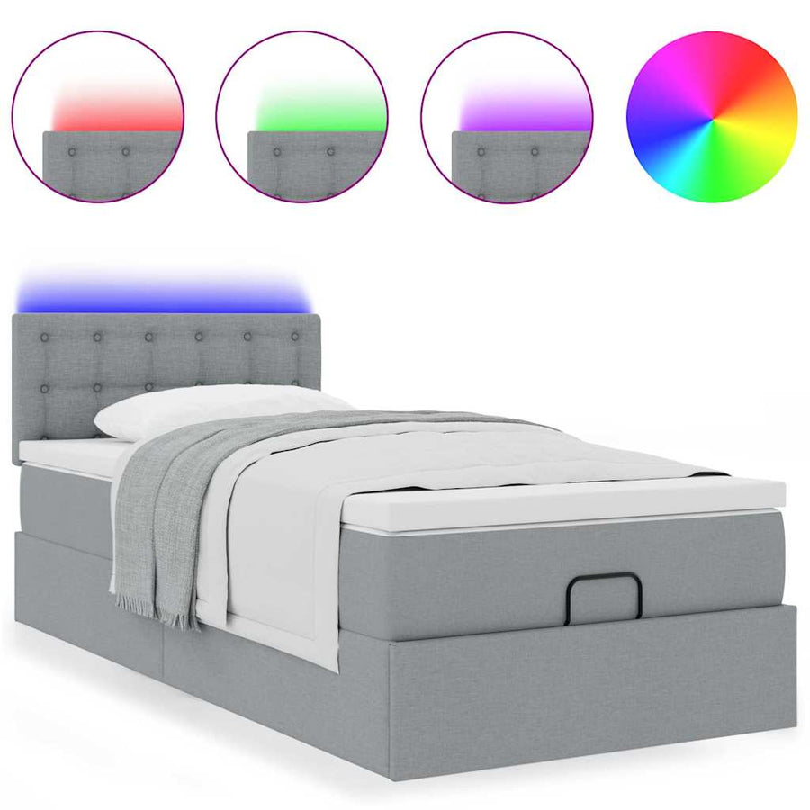 Ottoman bed met matras en LED's 100x200 cm stof lichtgrijs