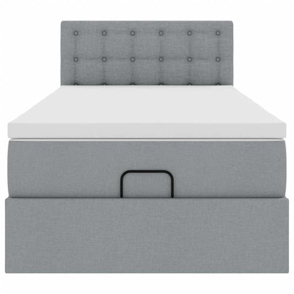 Ottoman bed met matras en LED's 100x200 cm stof lichtgrijs