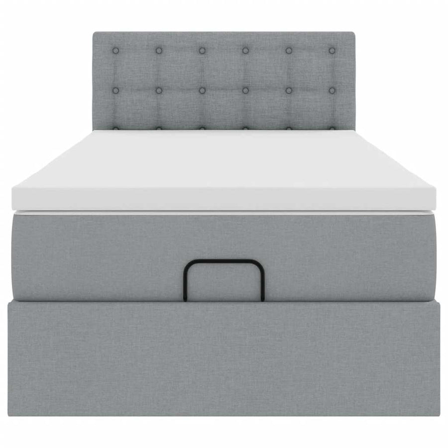 Ottoman bed met matras en LED's 100x200 cm stof lichtgrijs