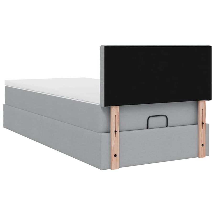 Ottoman bed met matras en LED's 100x200 cm stof lichtgrijs