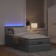 Ottomaans bed 100x200 cm stof lichtgrijs met matras en LED