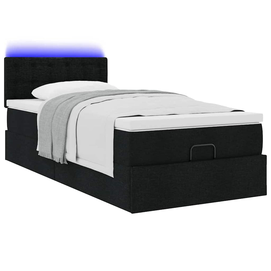 Ottoman bed met matras en LED's 100x200 cm stof zwart