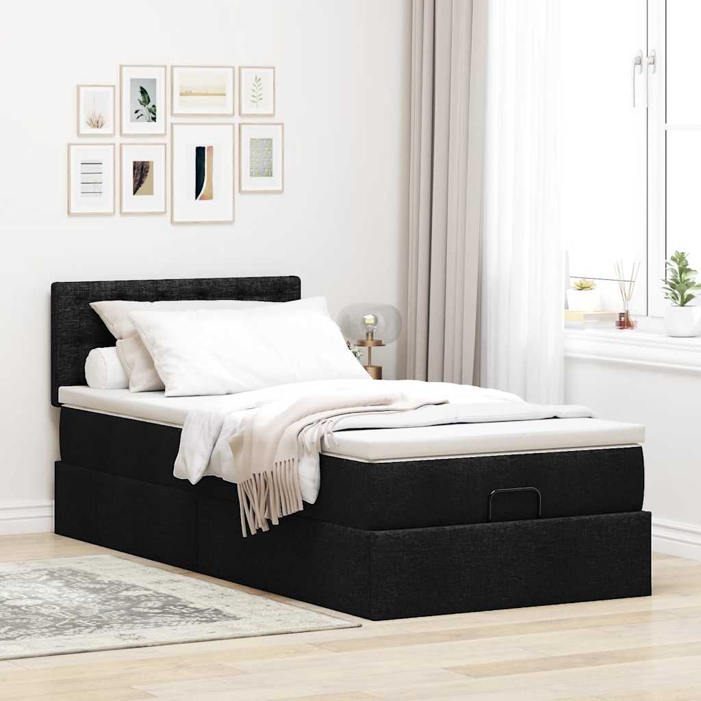 Ottoman bed met matras en LED's 100x200 cm stof zwart