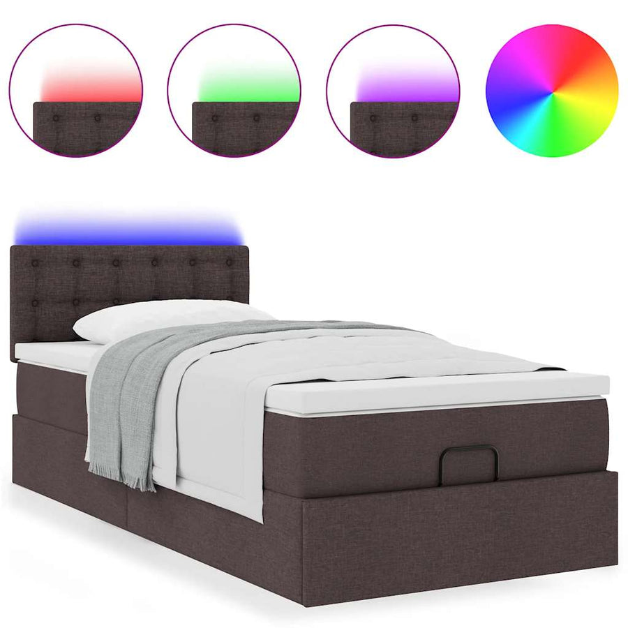 Ottoman bed met matras en LED's 100x200 cm stof donkerbruin
