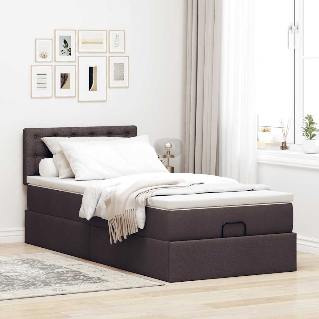 Ottoman bed met matras en LED's 100x200 cm stof donkerbruin