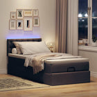 Ottoman bed with mattress and LED lights 100x200 cm dark brown fabric