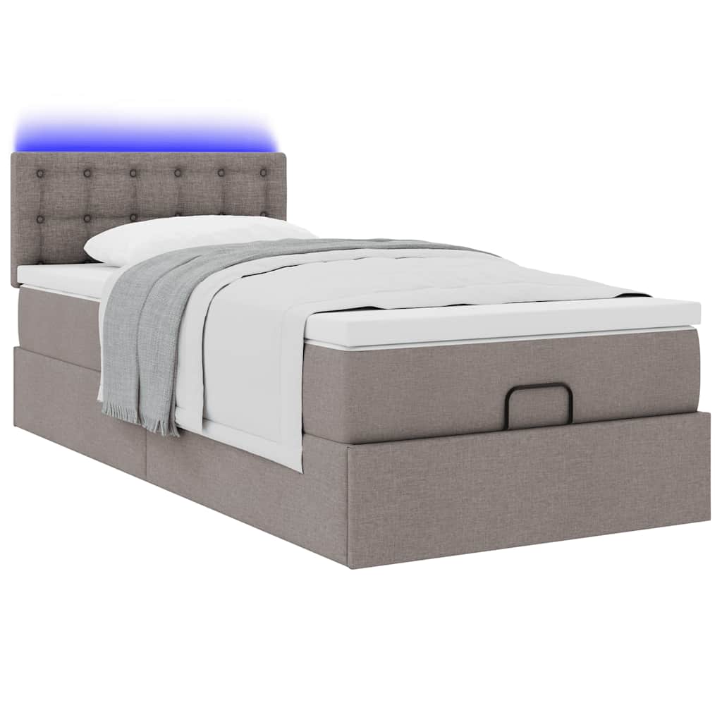 Ottoman bed met matras en LED's 100x200 cm stof taupe