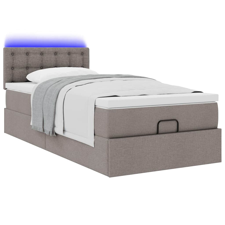Ottoman bed met matras en LED's 100x200 cm stof taupe