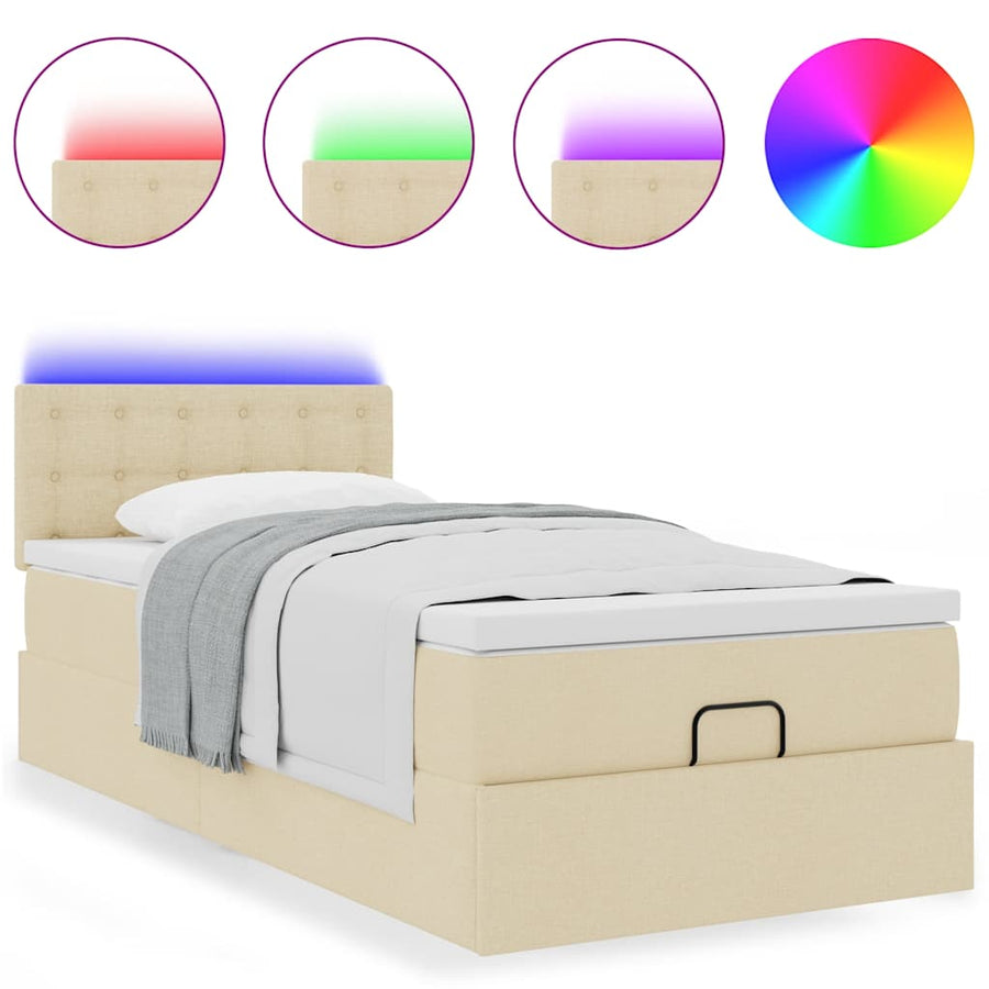 Ottoman bed met matras en LED's 100x200 cm stof crèmekleurig
