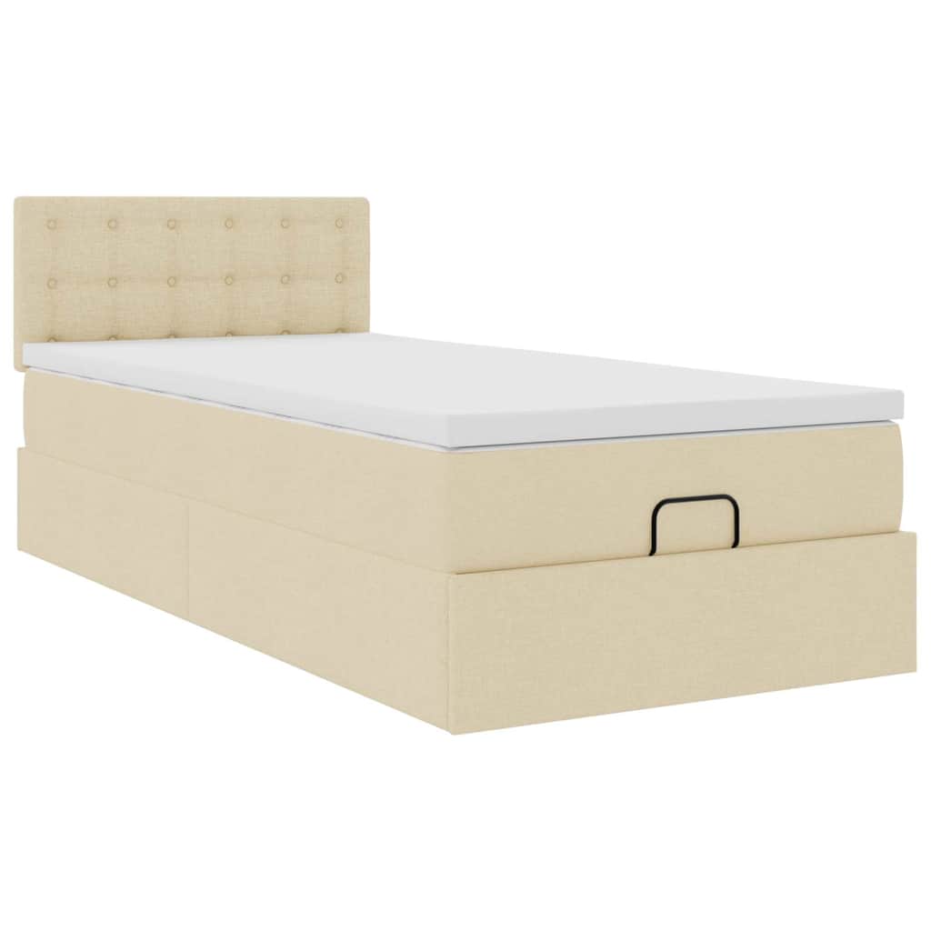 Ottoman bed met matras en LED's 100x200 cm stof crèmekleurig
