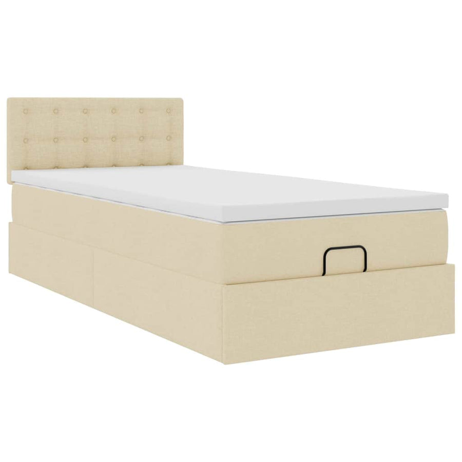 Ottoman bed met matras en LED's 100x200 cm stof crèmekleurig