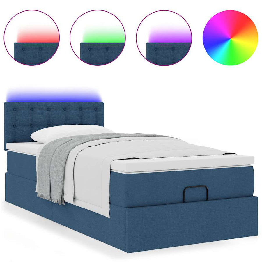 Ottoman bed met matras en LED's 100x200 cm stof blauw