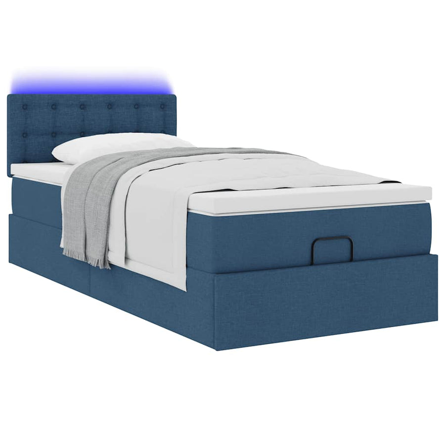 Ottoman bed met matras en LED's 100x200 cm stof blauw