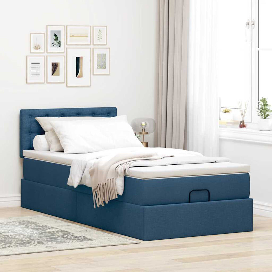 Ottoman bed met matras en LED's 100x200 cm stof blauw