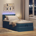 Bed ottoman with mattress and LEDs 100x200 cm fabric blue