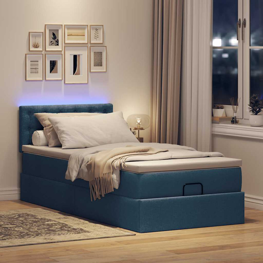 Ottoman bed met matras en LED's 100x200 cm stof blauw