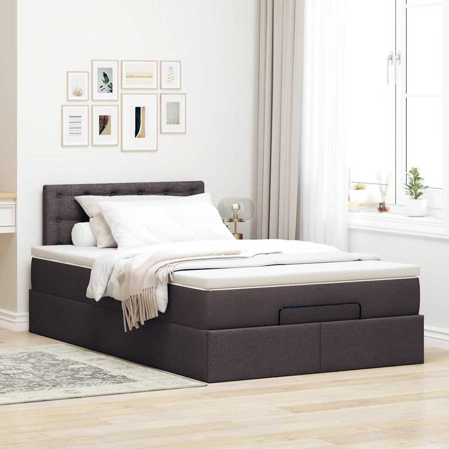 Ottoman bed met matras en LED's 120x190 cm stof donkerbruin