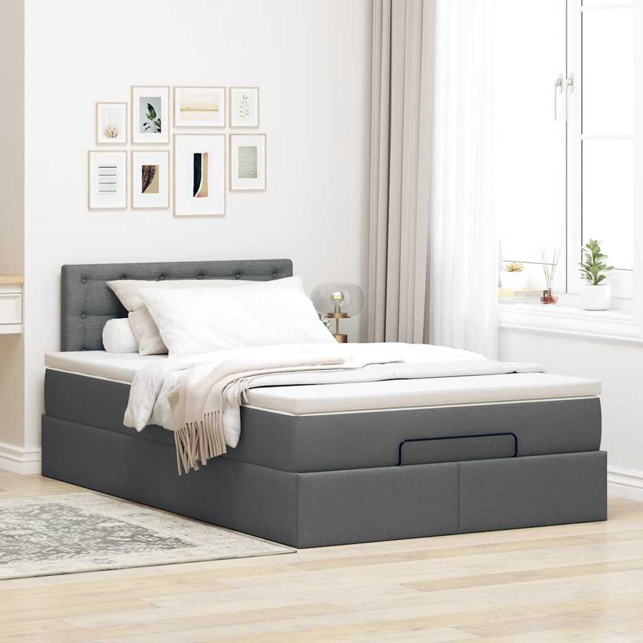 Ottoman bed met matras en LED's 120x200 cm stof donkergrijs