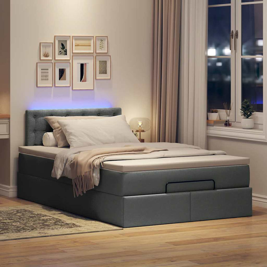 Ottoman bed met matras en LED's 120x200 cm stof donkergrijs