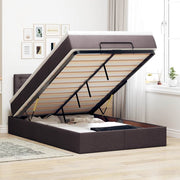 Ottoman bed 120x200 cm stof donkerbruin met matras en LED