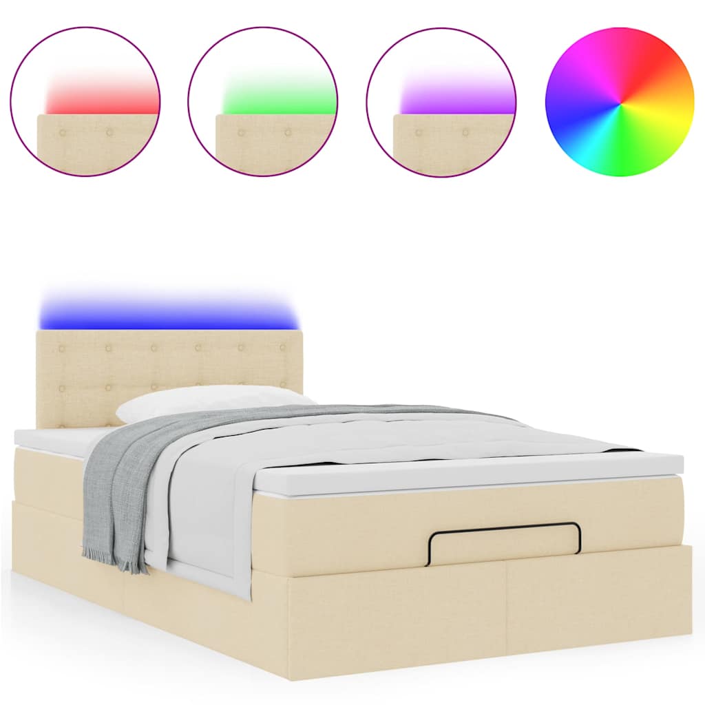 Ottoman bed met matras en LED's 120x200cm stof crèmekleurig