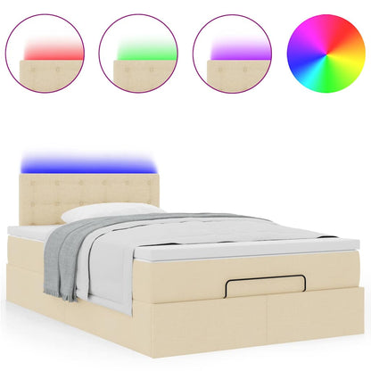 Ottoman bed met matras en LED's 120x200cm stof crèmekleurig