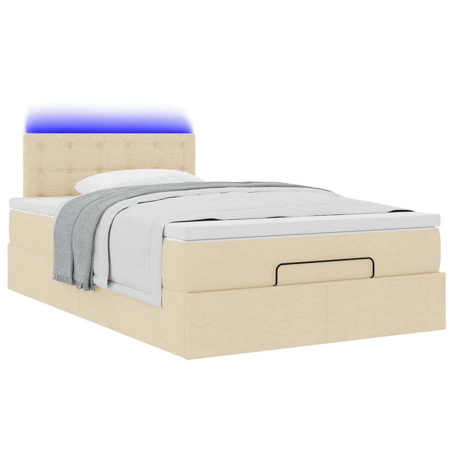 Ottoman bed met matras en LED's 120x200cm stof crèmekleurig