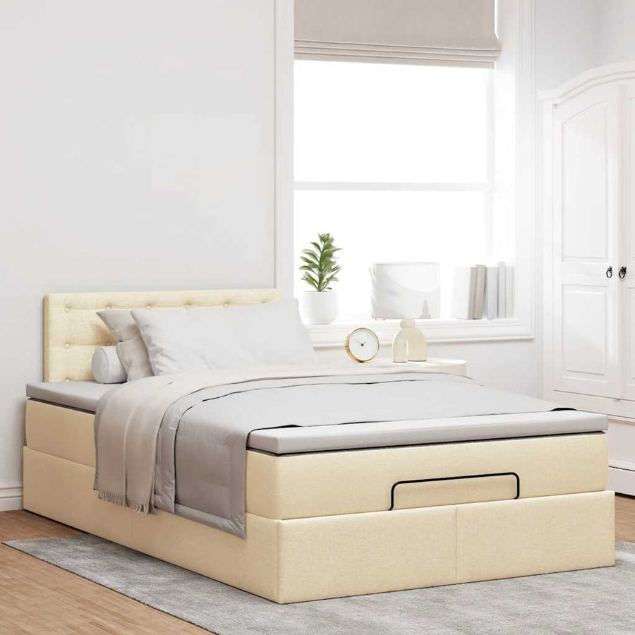 Ottoman bed met matras en LED's 120x200cm stof crèmekleurig