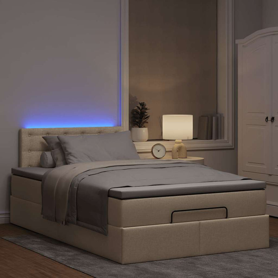 Ottoman bed met matras en LED's 120x200cm stof crèmekleurig