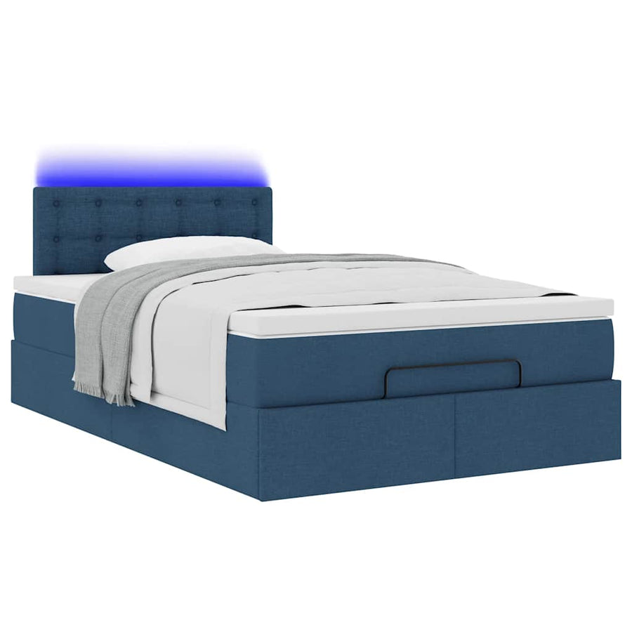 Ottoman bed met matras en LED's 120x200 cm stof blauw
