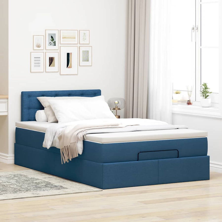 Ottoman bed met matras en LED's 120x200 cm stof blauw