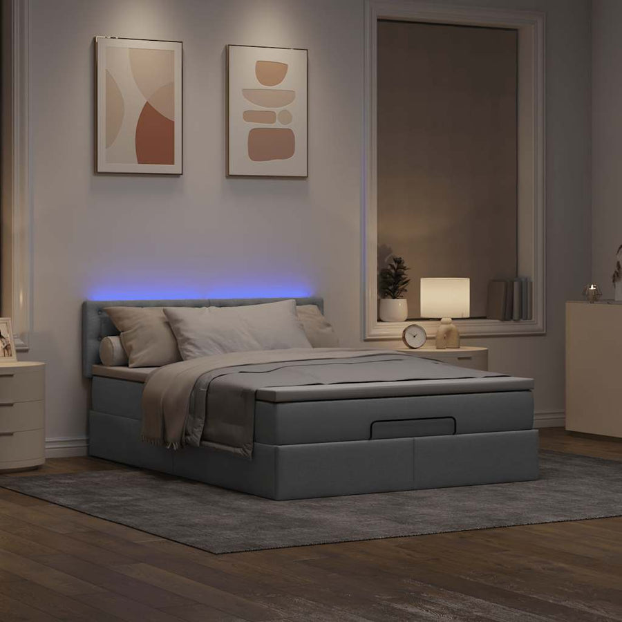 Bed poef met matras en LED's stof 140x190 cm lichtgrijs