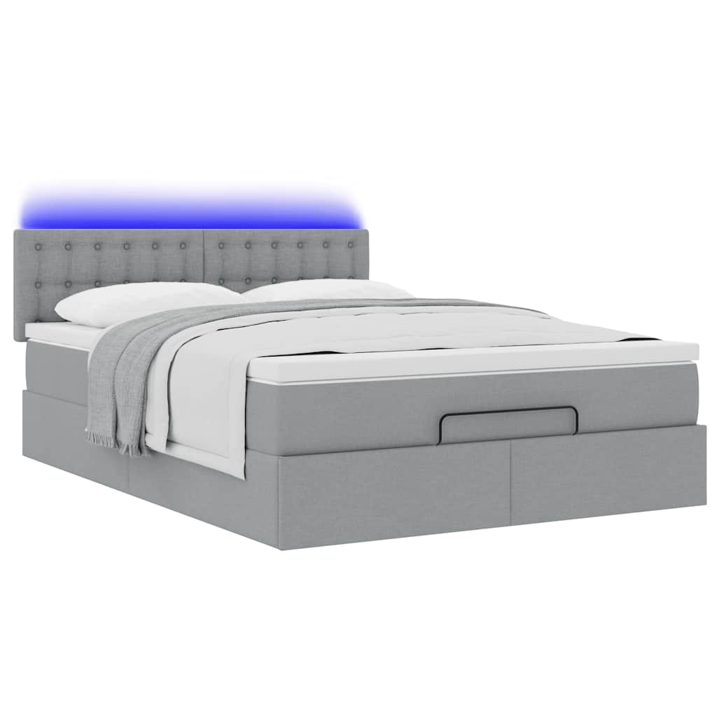 Bed poef met matras en LED's stof 140x190 cm lichtgrijs