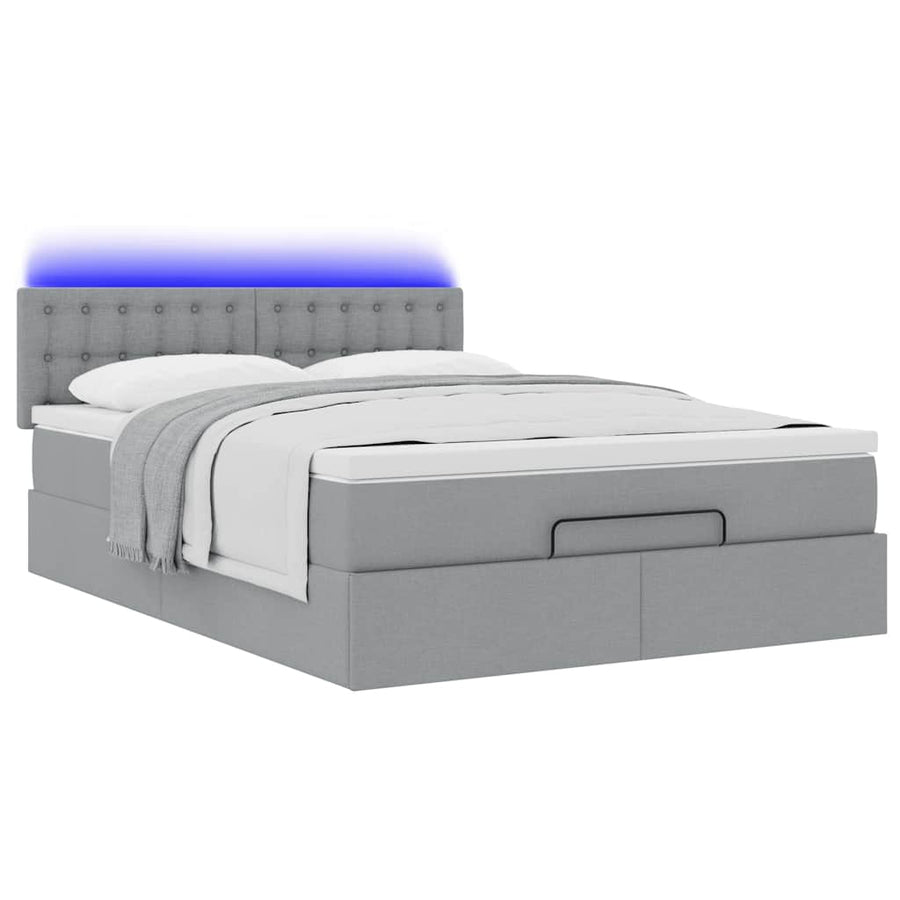 Bed poef met matras en LED's stof 140x190 cm lichtgrijs
