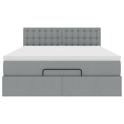 Bed poef met matras en LED's stof 140x190 cm lichtgrijs