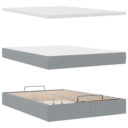 Bed poef met matras en LED's stof 140x190 cm lichtgrijs