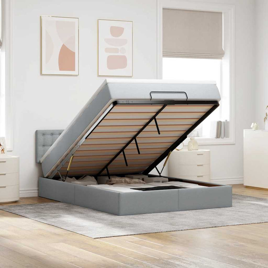 Bed poef met matras en LED's stof 140x190 cm lichtgrijs