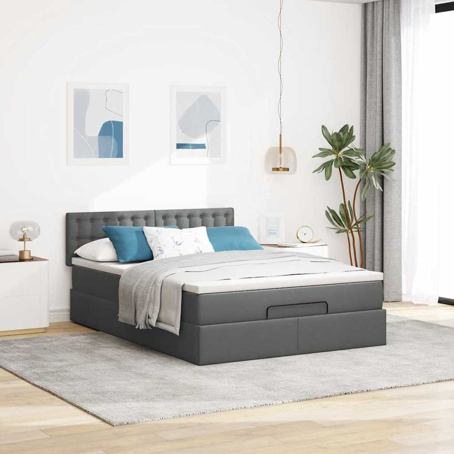 Bed poef met matras en LED's stof 140x190 cm donkergrijs