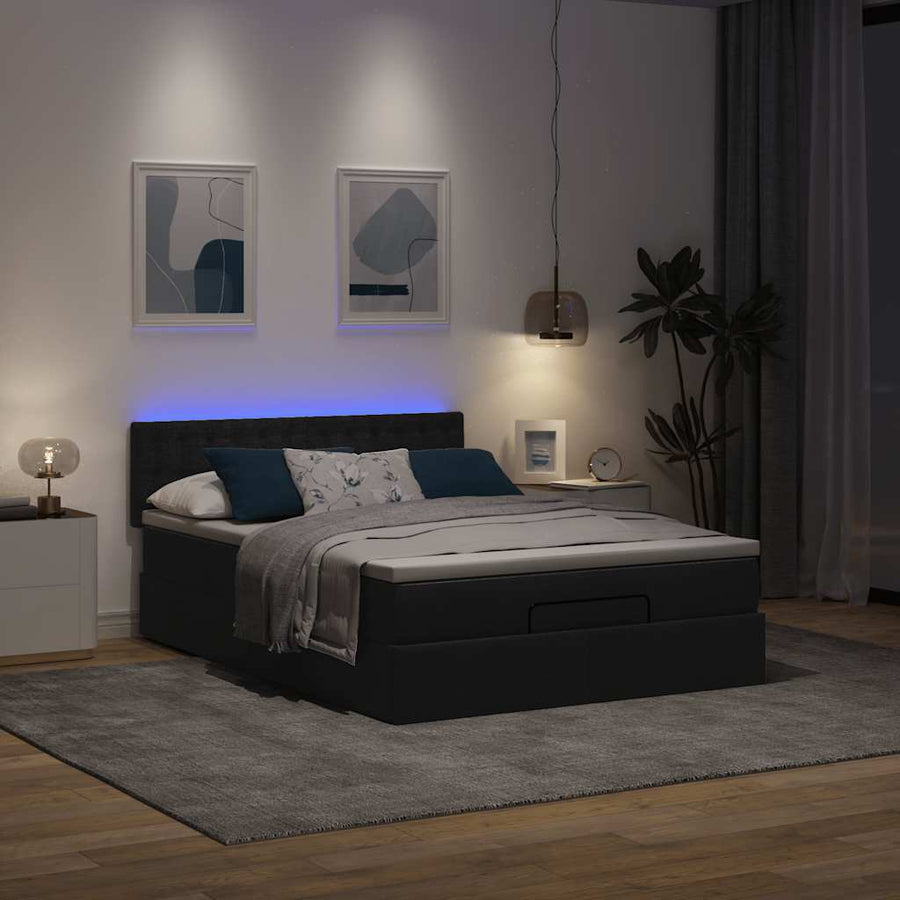 Bed poef met matras en LED's stof 140x190 cm zwart